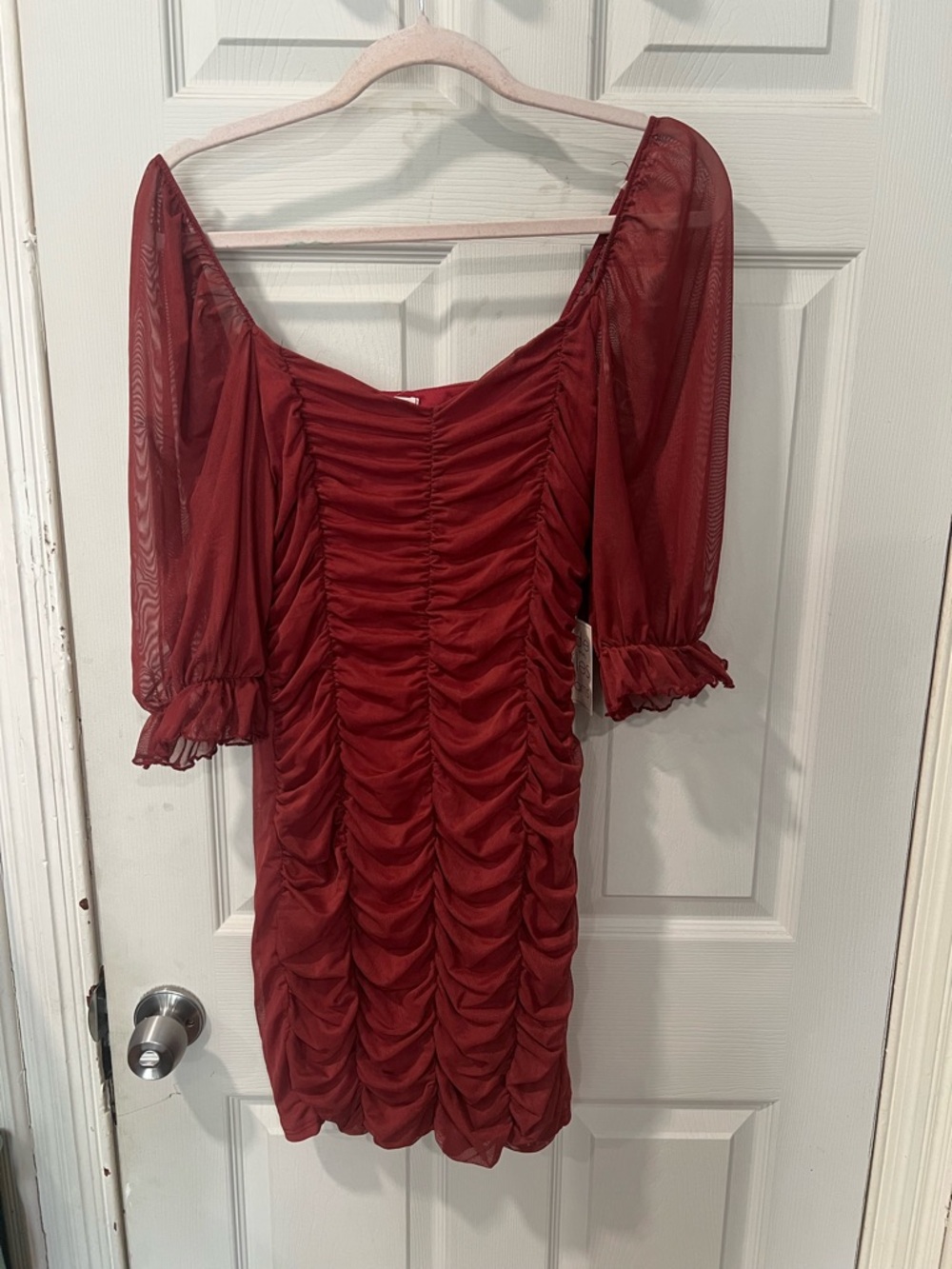 Timing Ruched Wine Red Mini Dress